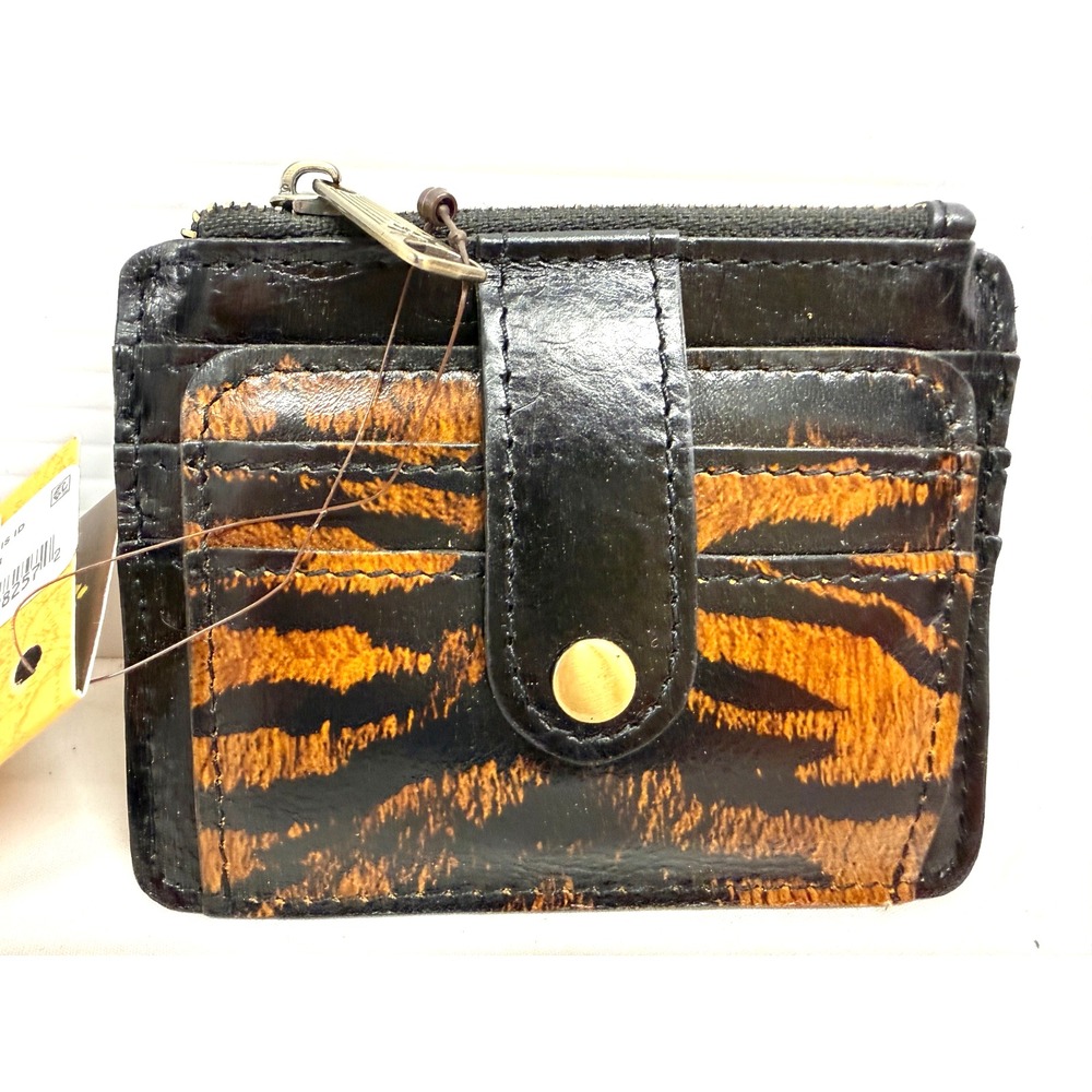 Patricia Nash Cassis ID Case Card Wallet Leather RFID BLACK TIGER ANIMAL RARE